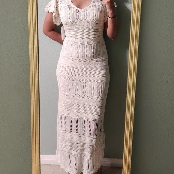 Cream Crochet Maxi Dress - Picture 1 of 8